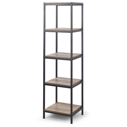 August 57.25 In. Light Brown Shelf Etagere Bookcase Media Center with Metal Frame